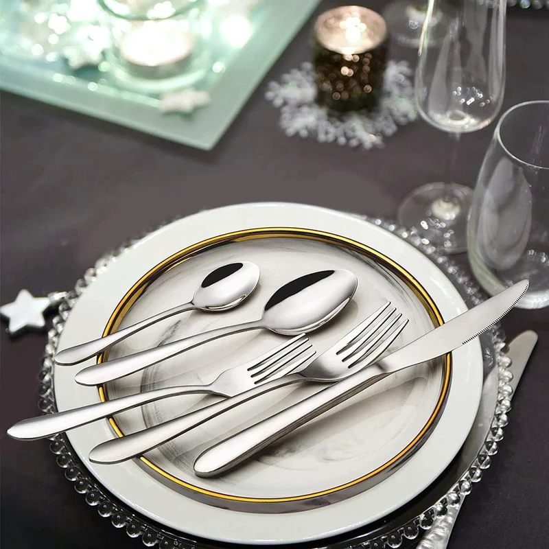 48-teiliges Besteckset, Edelstahl Besteckset für 8 Personen mit Besteck-Servierset 10-teilig bestehend aus Messer, Gabel, Löffel, Besteckheber, Edelstahl poliert, glänzend, Spülmaschine