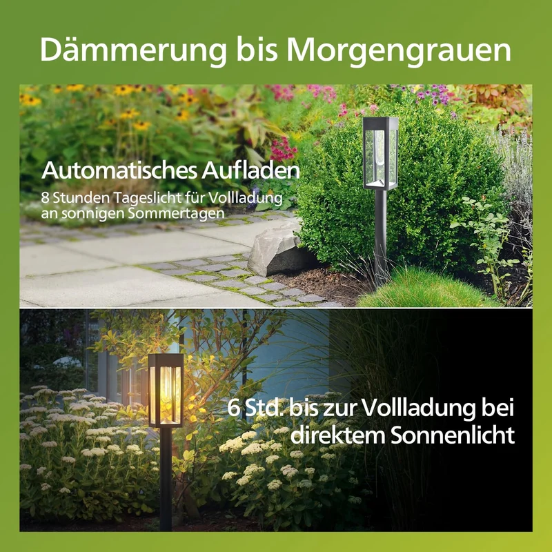 Philips 8 Stück Solarlampen für Außen Garten, 3000K Warmweiß Solar Gartenleuchten, Wasserdicht Außenbeleuchtung Wegeleuchte Deko für Hof, Weg, Terrasse, Rasen