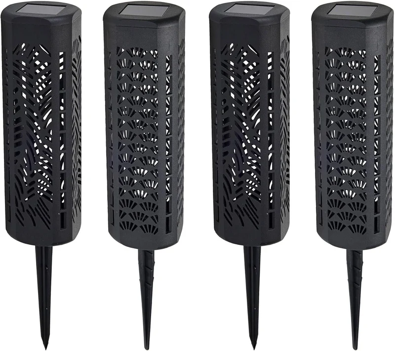 4 x LED-Solarleuchten, 6 x 6 x 20 cm, aus schwarzem Polypropylen, mit AAA-Batterie, wiederaufladbar und Schalter