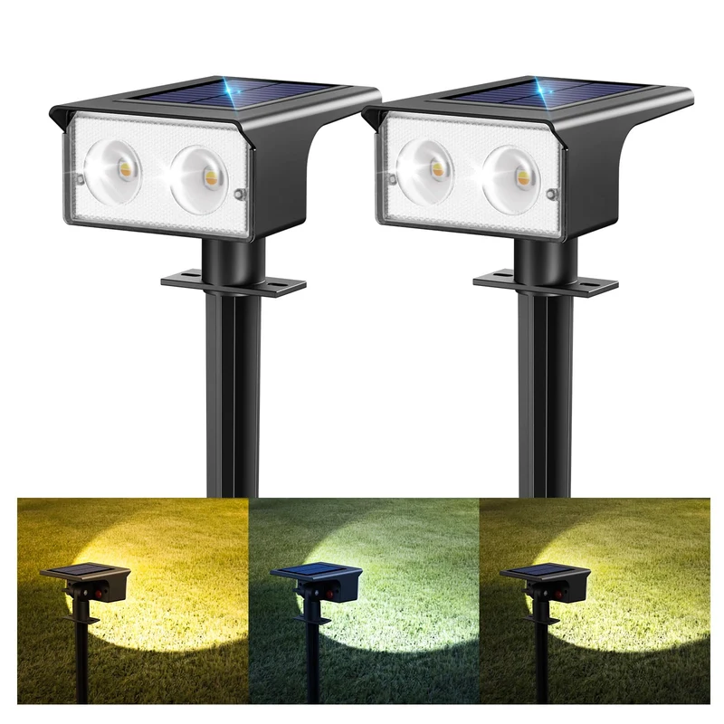 Solarlampen für Außen, 3000/4500/6000K Solarstrahler für Außen Garten 3 Farben IP65 Wasserdicht LED Solar Strahler Gartenleuchten, Solarleuchten für Outdoor Baum Rasen Weg Hof Garage