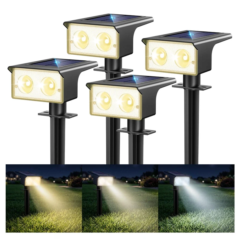 Solarlampen für Außen, 3000/4500/6000K Solarstrahler für Außen Garten 3 Farben IP65 Wasserdicht LED Solar Strahler Gartenleuchten, Solarleuchten für Outdoor Baum Rasen Weg Hof Garage