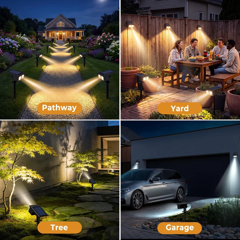 Solarlampen für Außen, 3000/4500/6000K Solarstrahler für Außen Garten 3 Farben IP65 Wasserdicht LED Solar Strahler Gartenleuchten, Solarleuchten für Outdoor Baum Rasen Weg Hof Garage