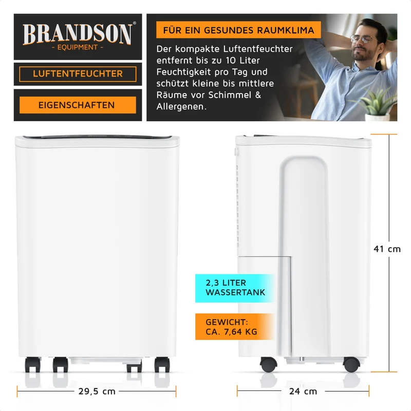 WLAN Luftentfeuchter mit Kompressor elektrisch - 10 Liter - WiFi Dehumidifier Raumentfeuchter – mit App - Schlauch-Entwässerung