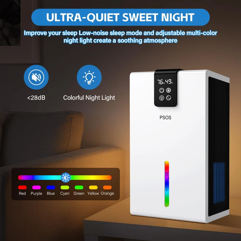 Luftentfeuchter, 2800ML Elektrischer Luftentfeuchter mit Ultra-Leise Automatischer Abschaltung, 7 Farben Licht Entfeuchter für Keller Badezimmer, Raumentfeuchter Dehumidifier für Schlafzimmer