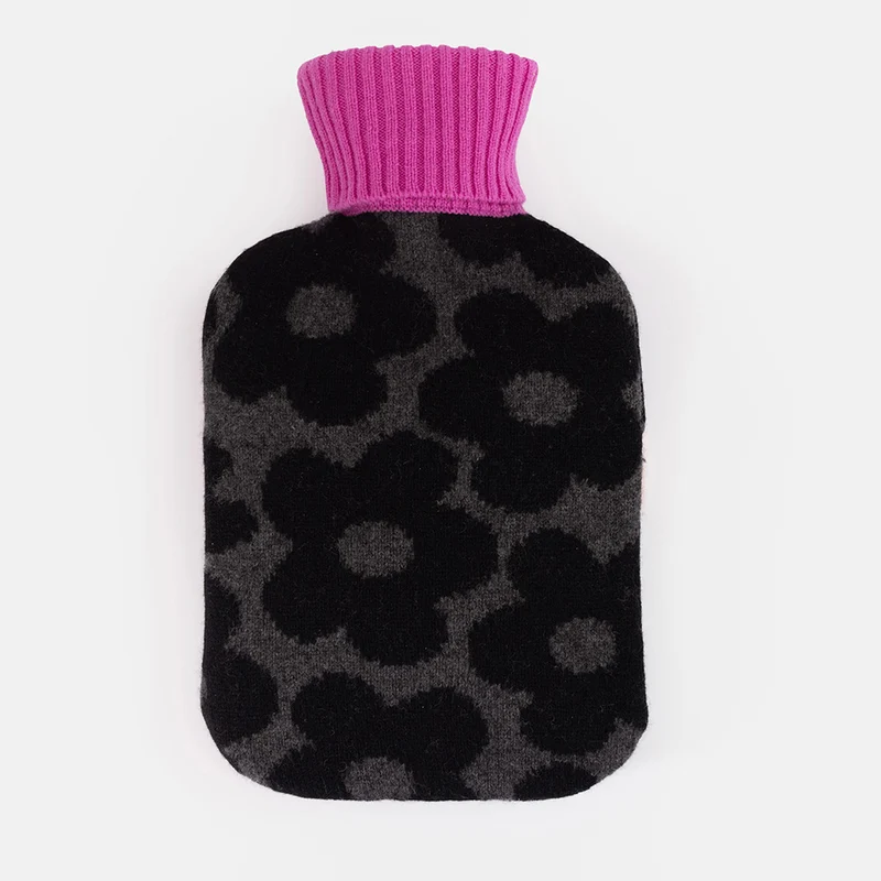 Charcoal/Black Flowers Merino & Cashmere Hot Water Bottle