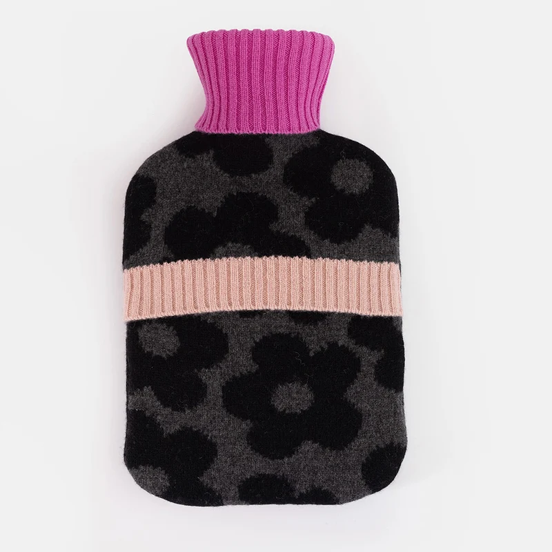 Charcoal/Black Flowers Merino & Cashmere Hot Water Bottle