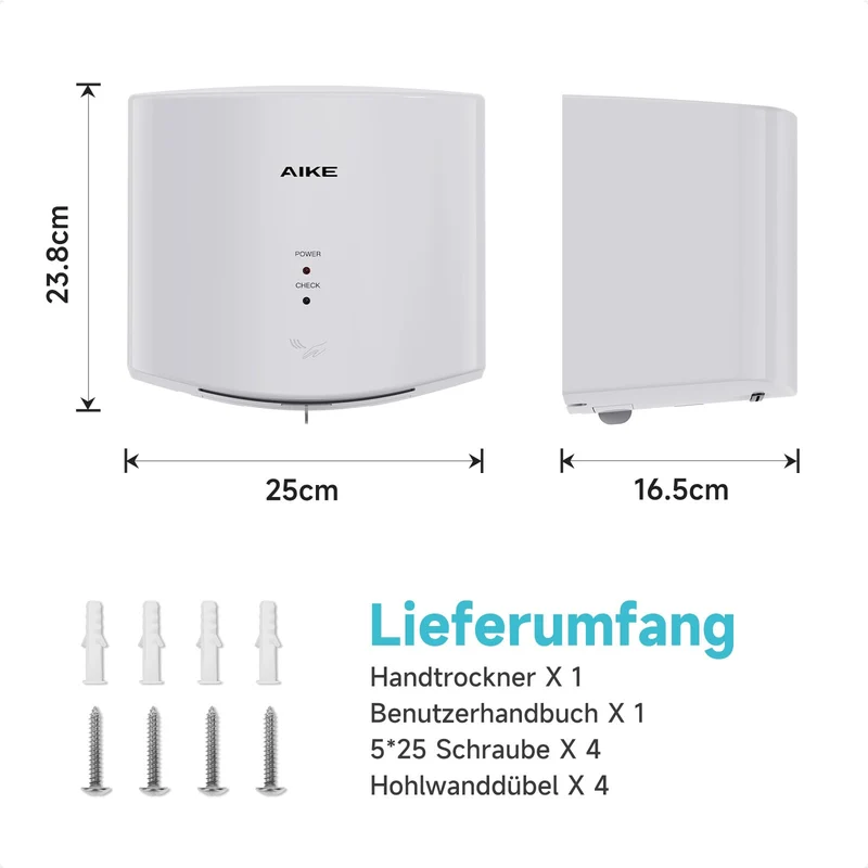 Air Wiper Kompakt Händetrockner, Hochgeschwindigkeit, 1400W 220V, Stecken & Loslegen, Papierlos & Berührungslos