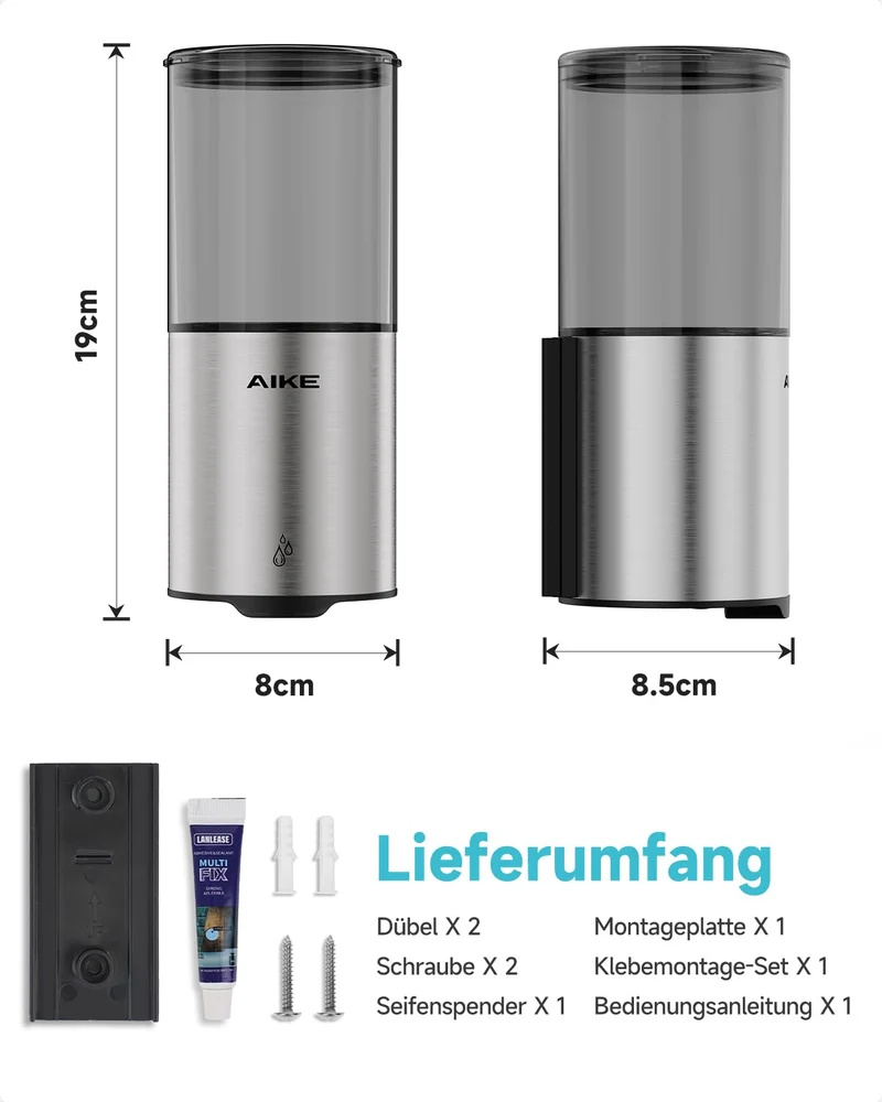 Automatischer Seifenspender für Flüssigseife, Wandmontage für Küche und Badezimmer, IPX7 Wasserdicht 400ml mit Edelstahl Gebürstetes
