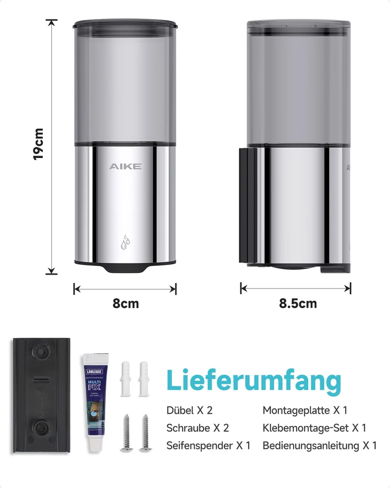 Automatischer Seifenspender für Flüssigseife, Wandmontage für Küche und Badezimmer, IPX7 Wasserdicht 400ml mit Edelstahl Gebürstetes