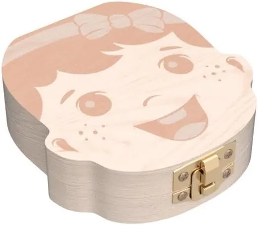 Milchzahndose Mädchen, Zahndose aus Holz, Dose zur Aufbewahrung von Milchzähnen, Baby Milchzähne Box als Geschenk zum Geburtstag oder Taufe, inkl. Pinzette und Zahnfee Geschichte