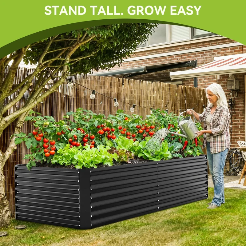 Hochbeet Metall Pflanzenbeet 180x90x60cm, Wetterfestes Stahlblech Hochbeete für Gemüse Erhöhte Extragroße, Gemüsebeet Pflanzkasten Frühbeet Gartenbeet Pflanzkübel Blumenkasten für Garten