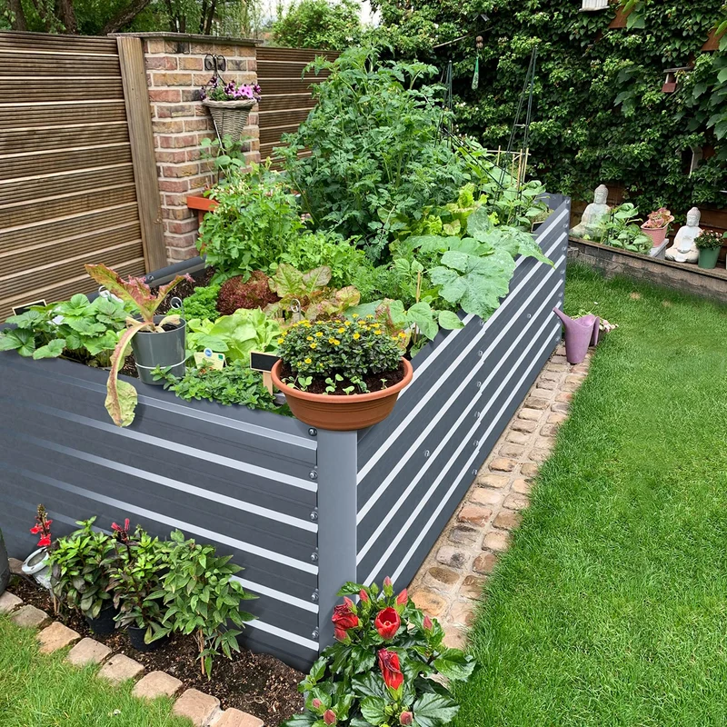 Hochbeet Metall Pflanzenbeet 180x90x60cm, Wetterfestes Stahlblech Hochbeete für Gemüse Erhöhte Extragroße, Gemüsebeet Pflanzkasten Frühbeet Gartenbeet Pflanzkübel Blumenkasten für Garten