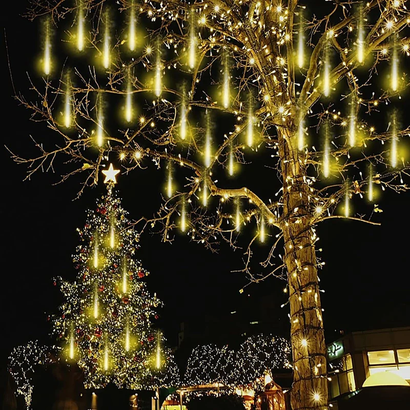 Weihnachtsdekoration im Freien, 20 Röhren (entspricht 2 Sätzen von 10 Röhren) Meteorschauer Feenlichter, wasserdichte Feenlichter für Weihnachten, Halloween, Baumhof, Weihnachtsdekoration im Freien, Blau