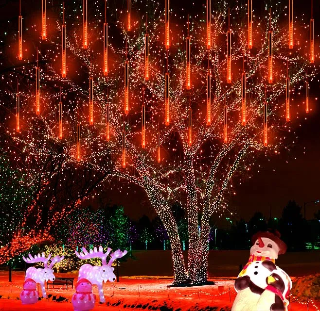 Weihnachtsdekoration im Freien, 20 Röhren (entspricht 2 Sätzen von 10 Röhren) Meteorschauer Feenlichter, wasserdichte Feenlichter für Weihnachten, Halloween, Baumhof, Weihnachtsdekoration im Freien, Blau