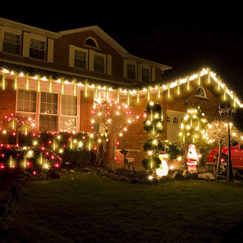 Weihnachtsdekoration im Freien, 20 Röhren (entspricht 2 Sätzen von 10 Röhren) Meteorschauer Feenlichter, wasserdichte Feenlichter für Weihnachten, Halloween, Baumhof, Weihnachtsdekoration im Freien, Blau