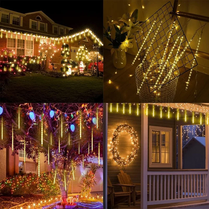Weihnachtsdekoration im Freien, 20 Röhren (entspricht 2 Sätzen von 10 Röhren) Meteorschauer Feenlichter, wasserdichte Feenlichter für Weihnachten, Halloween, Baumhof, Weihnachtsdekoration im Freien, Blau