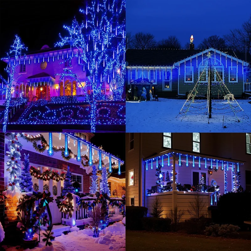 Weihnachtsdekoration im Freien, 20 Röhren (entspricht 2 Sätzen von 10 Röhren) Meteorschauer Feenlichter, wasserdichte Feenlichter für Weihnachten, Halloween, Baumhof, Weihnachtsdekoration im Freien, Blau