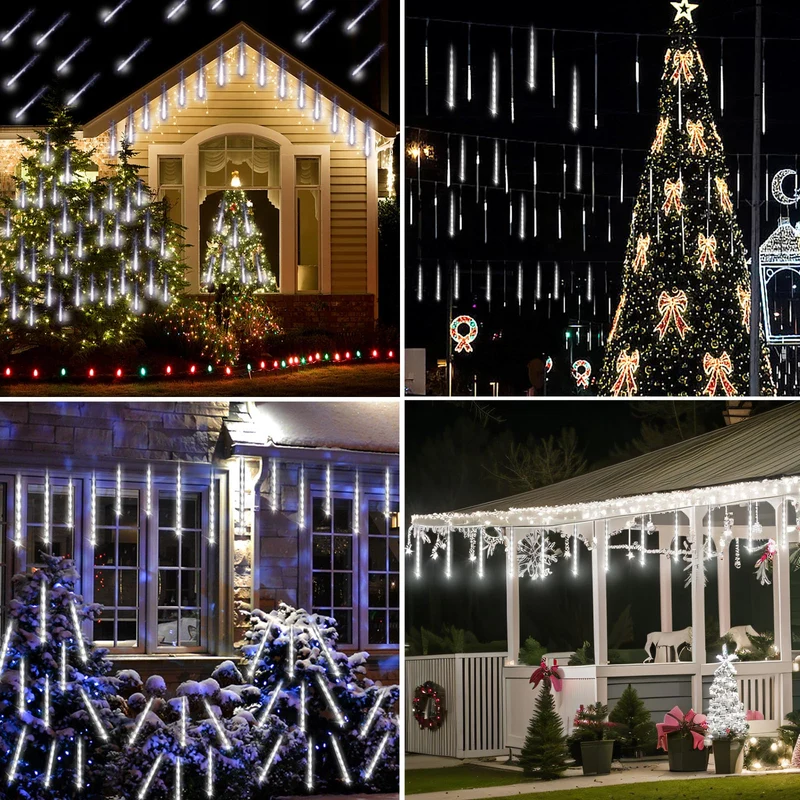 Weihnachtsdekoration im Freien, 20 Röhren (entspricht 2 Sätzen von 10 Röhren) Meteorschauer Feenlichter, wasserdichte Feenlichter für Weihnachten, Halloween, Baumhof, Weihnachtsdekoration im Freien, Blau