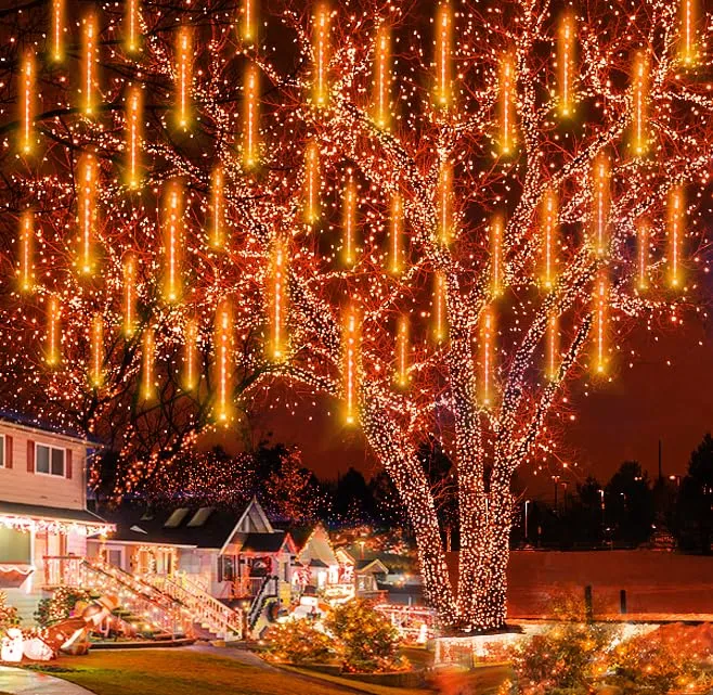 Weihnachtsdekoration im Freien, 20 Röhren (entspricht 2 Sätzen von 10 Röhren) Meteorschauer Feenlichter, wasserdichte Feenlichter für Weihnachten, Halloween, Baumhof, Weihnachtsdekoration im Freien, Blau