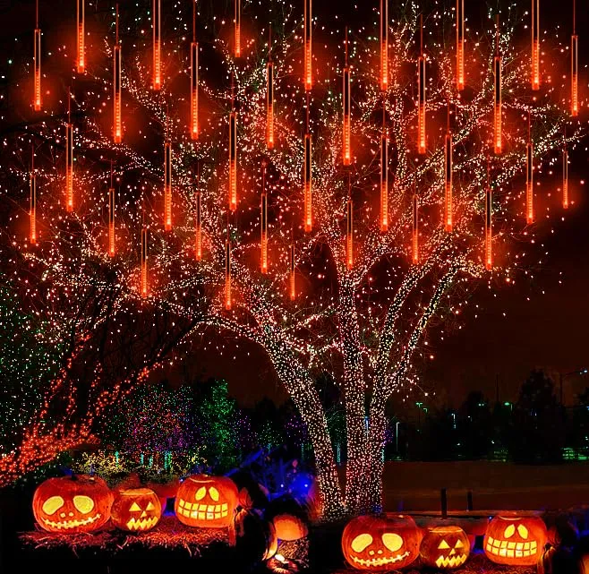 Weihnachtsdekoration im Freien, 20 Röhren (entspricht 2 Sätzen von 10 Röhren) Meteorschauer Feenlichter, wasserdichte Feenlichter für Weihnachten, Halloween, Baumhof, Weihnachtsdekoration im Freien, Blau