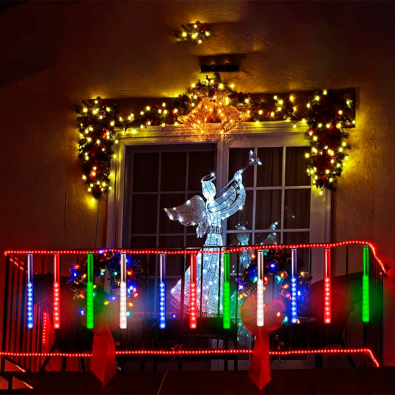 Weihnachtsdekoration im Freien, 20 Röhren (entspricht 2 Sätzen von 10 Röhren) Meteorschauer Feenlichter, wasserdichte Feenlichter für Weihnachten, Halloween, Baumhof, Weihnachtsdekoration im Freien, Blau