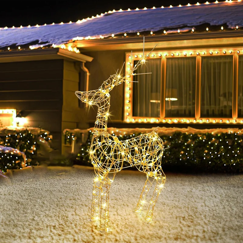 LED beleuchtete Außenrentier, 85 cm Rentierfigur, Weihnachtsdekoration, strombetriebene Timer, 8 Modi, warmweiße Metall-Weihnachtsbeleuchtung für draußen/innen, Rasen, Wohnzimmer, Party