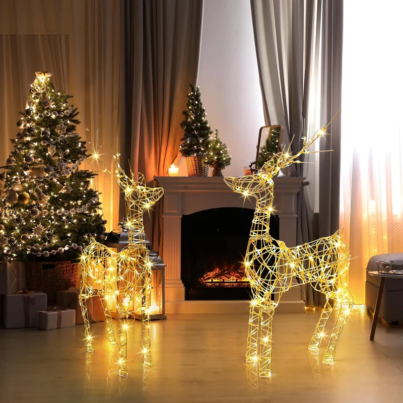 LED beleuchtete Außenrentier, 85 cm Rentierfigur, Weihnachtsdekoration, strombetriebene Timer, 8 Modi, warmweiße Metall-Weihnachtsbeleuchtung für draußen/innen, Rasen, Wohnzimmer, Party