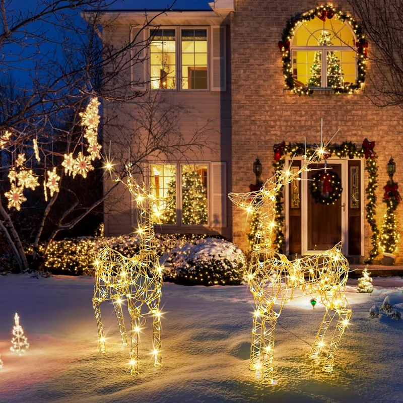 LED beleuchtete Außenrentier, 85 cm Rentierfigur, Weihnachtsdekoration, strombetriebene Timer, 8 Modi, warmweiße Metall-Weihnachtsbeleuchtung für draußen/innen, Rasen, Wohnzimmer, Party