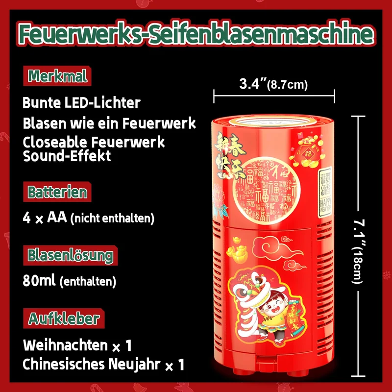 Feuerwerks Seifenblasenmaschine (13 Löcher) mit Lichtern, Luftblasen Wunderkerzen Geburtstagsdeko, Automatischer Seifenblasen Maschine für Kinder Party Hochzeit Geburtstag Chinesisches Neujahrsfest