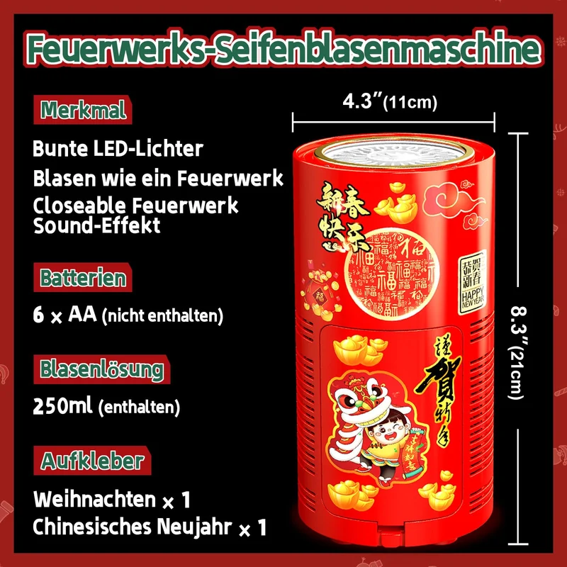 Feuerwerks Seifenblasenmaschine (13 Löcher) mit Lichtern, Luftblasen Wunderkerzen Geburtstagsdeko, Automatischer Seifenblasen Maschine für Kinder Party Hochzeit Geburtstag Chinesisches Neujahrsfest