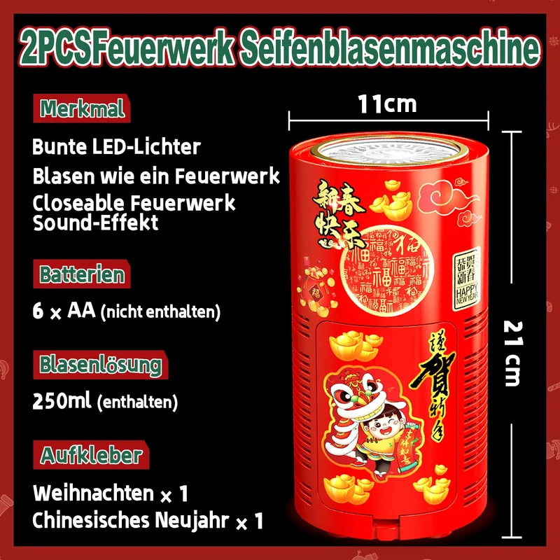 Feuerwerks Seifenblasenmaschine (13 Löcher) mit Lichtern, Luftblasen Wunderkerzen Geburtstagsdeko, Automatischer Seifenblasen Maschine für Kinder Party Hochzeit Geburtstag Chinesisches Neujahrsfest