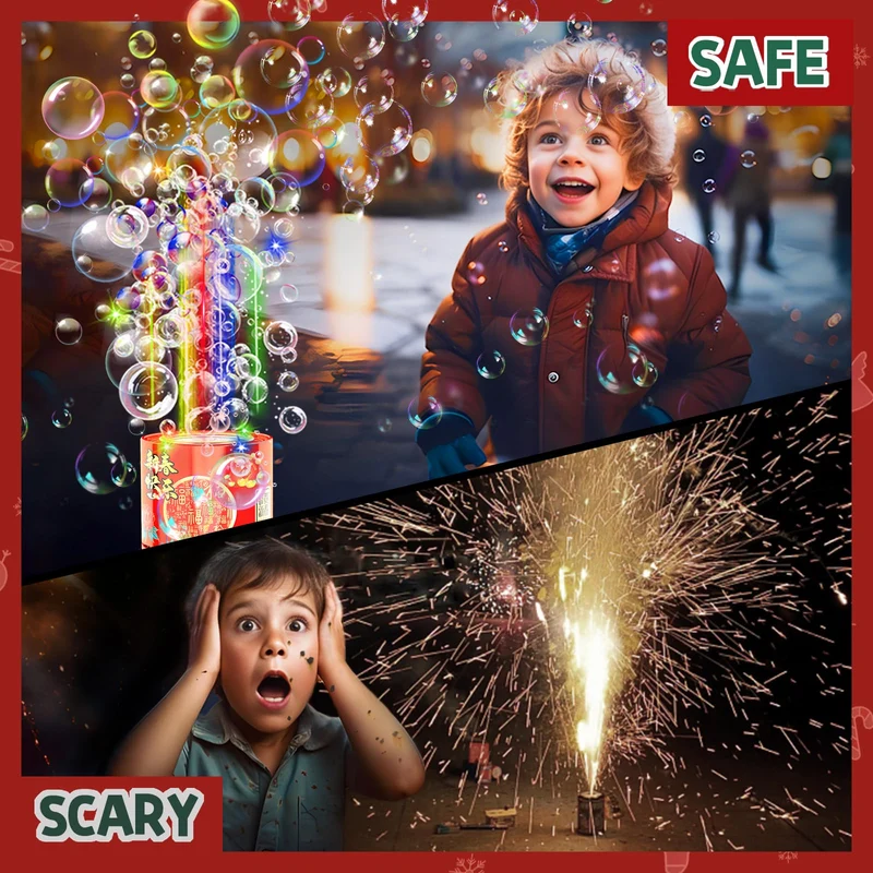 Feuerwerks Seifenblasenmaschine (13 Löcher) mit Lichtern, Luftblasen Wunderkerzen Geburtstagsdeko, Automatischer Seifenblasen Maschine für Kinder Party Hochzeit Geburtstag Chinesisches Neujahrsfest