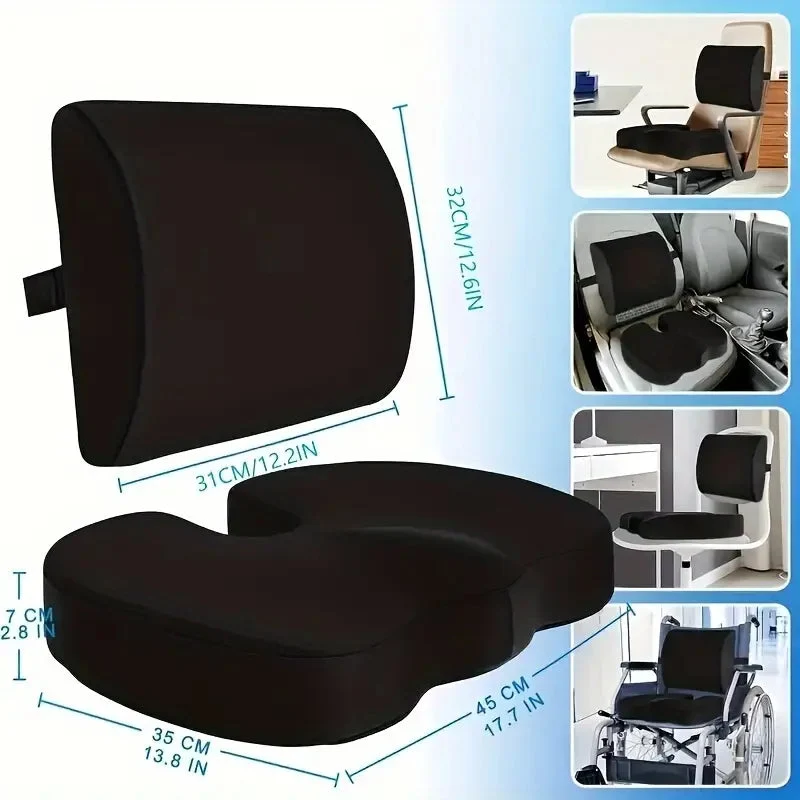 Orthopädisches Sitzkissen + Lendenwirbelkissen aus Memory Foam im Set