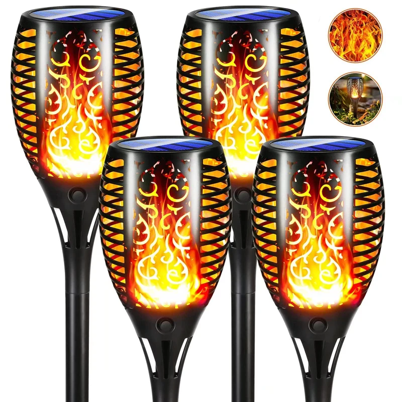 6 Stück Solarlampen für Außen - 12 LED Solarleuchten Garten mit Realistischer Flammeneffekt, IP65 Wasserdicht Gartenfackeln Solar für Außen, Hinterhöfe, Gärten, Rasen Beleuchtung
