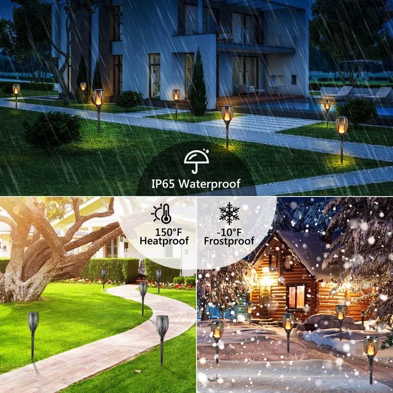 6 Stück Solarlampen für Außen - 12 LED Solarleuchten Garten mit Realistischer Flammeneffekt, IP65 Wasserdicht Gartenfackeln Solar für Außen, Hinterhöfe, Gärten, Rasen Beleuchtung