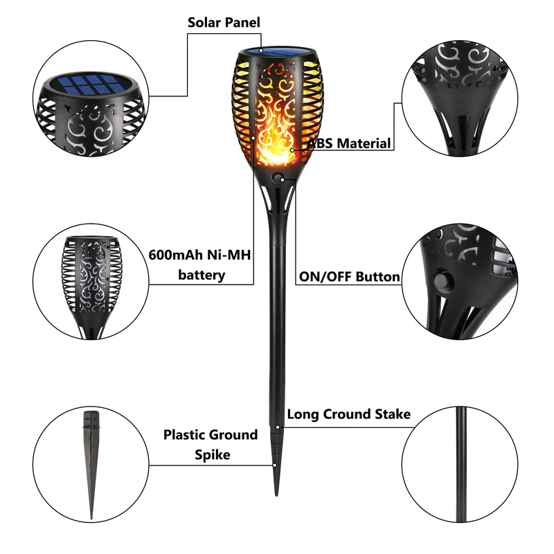 6 Stück Solarlampen für Außen - 12 LED Solarleuchten Garten mit Realistischer Flammeneffekt, IP65 Wasserdicht Gartenfackeln Solar für Außen, Hinterhöfe, Gärten, Rasen Beleuchtung
