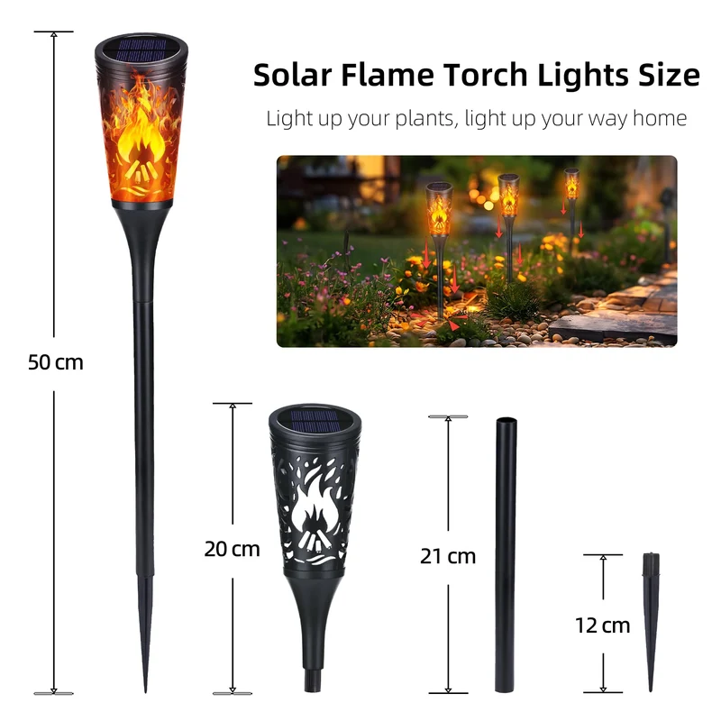 6 Stück Solarlampen für Außen - 12 LED Solarleuchten Garten mit Realistischer Flammeneffekt, IP65 Wasserdicht Gartenfackeln Solar für Außen, Hinterhöfe, Gärten, Rasen Beleuchtung