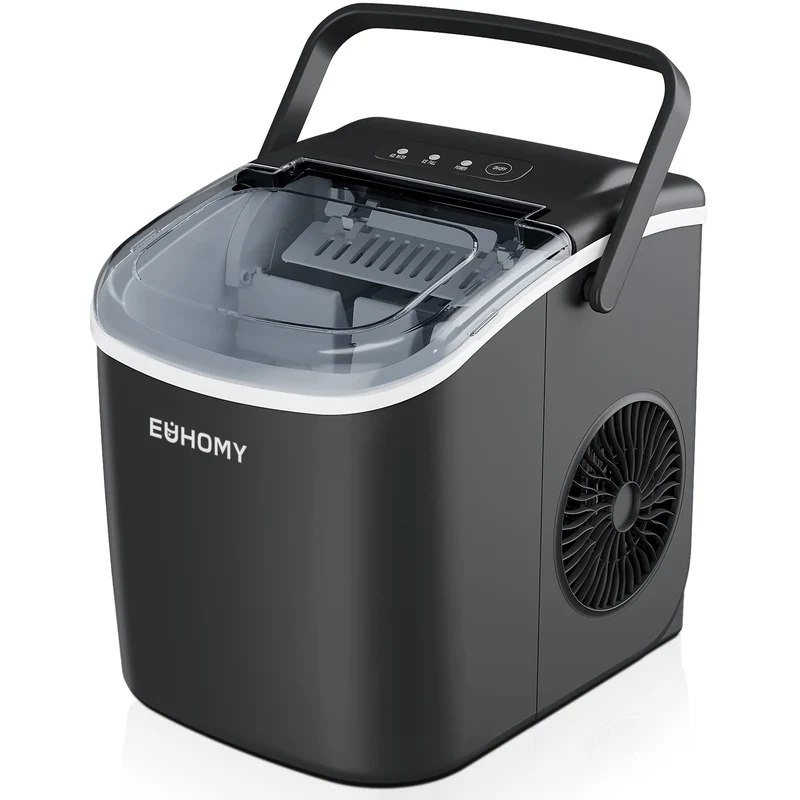 Eiswürfelmaschine Klein, 9 Eiswürfel in 6 Minuten, 12 kg/24H, Eiswürfelmaschine Edelstahl mit Tragbarem Griff, Selbstreinigender Kompakter Eiswürfelmaschinen für Zuhause/Küche/Büro/Bar