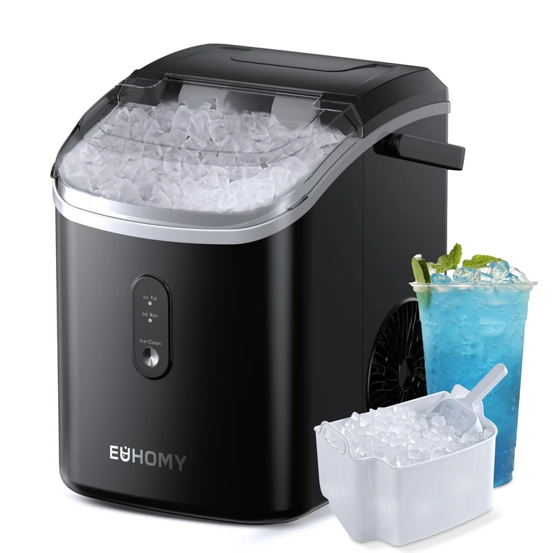 Eiswürfelmaschine Klein, 9 Eiswürfel in 6 Minuten, 12 kg/24H, Eiswürfelmaschine Edelstahl mit Tragbarem Griff, Selbstreinigender Kompakter Eiswürfelmaschinen für Zuhause/Küche/Büro/Bar