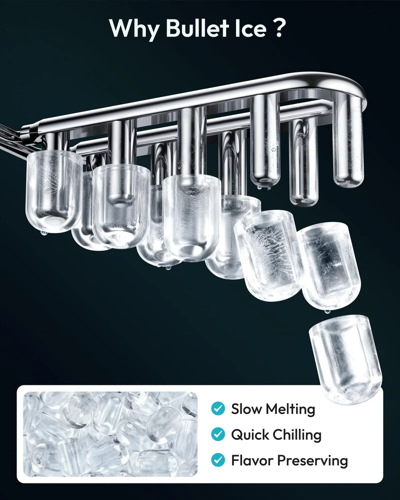 Eiswürfelmaschine Klein, 9 Eiswürfel in 6 Minuten, 12 kg/24H, Eiswürfelmaschine Edelstahl mit Tragbarem Griff, Selbstreinigender Kompakter Eiswürfelmaschinen für Zuhause/Küche/Büro/Bar