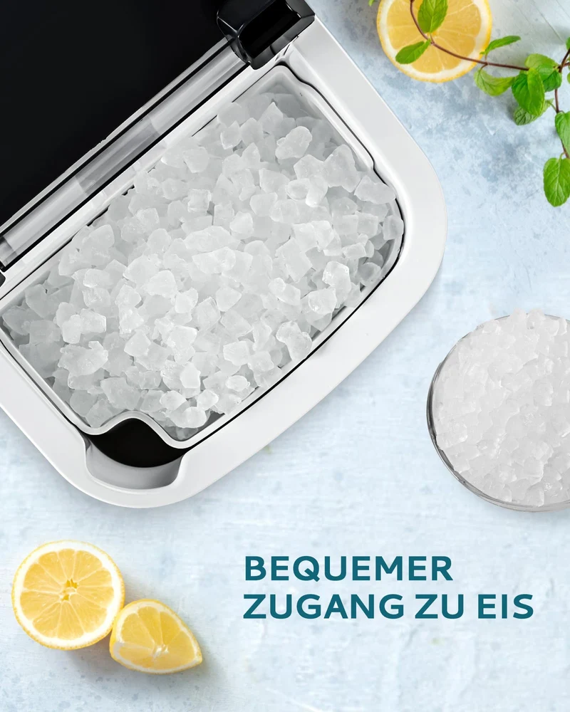Eiswürfelmaschine Klein, 9 Eiswürfel in 6 Minuten, 12 kg/24H, Eiswürfelmaschine Edelstahl mit Tragbarem Griff, Selbstreinigender Kompakter Eiswürfelmaschinen für Zuhause/Küche/Büro/Bar