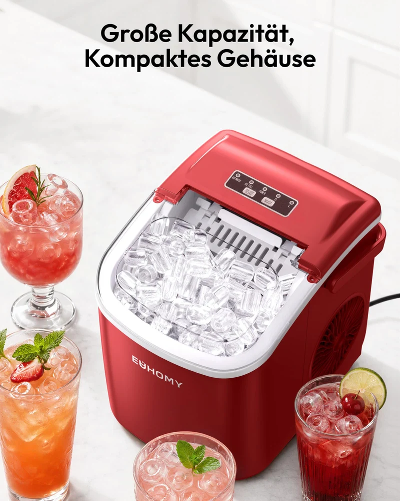 Eiswürfelmaschine Klein, 9 Eiswürfel in 6 Minuten, 12 kg/24H, Eiswürfelmaschine Edelstahl mit Tragbarem Griff, Selbstreinigender Kompakter Eiswürfelmaschinen für Zuhause/Küche/Büro/Bar