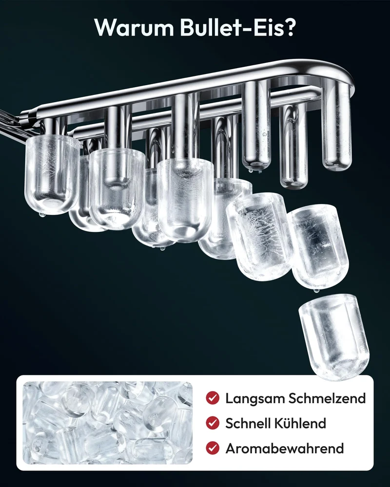 Eiswürfelmaschine Klein, 9 Eiswürfel in 6 Minuten, 12 kg/24H, Eiswürfelmaschine Edelstahl mit Tragbarem Griff, Selbstreinigender Kompakter Eiswürfelmaschinen für Zuhause/Küche/Büro/Bar