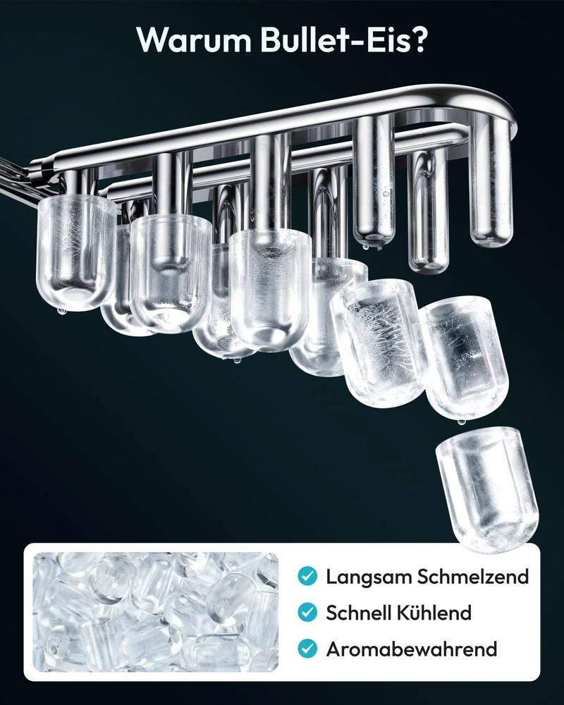 Eiswürfelmaschine Klein, 9 Eiswürfel in 6 Minuten, 12 kg/24H, Eiswürfelmaschine Edelstahl mit Tragbarem Griff, Selbstreinigender Kompakter Eiswürfelmaschinen für Zuhause/Küche/Büro/Bar