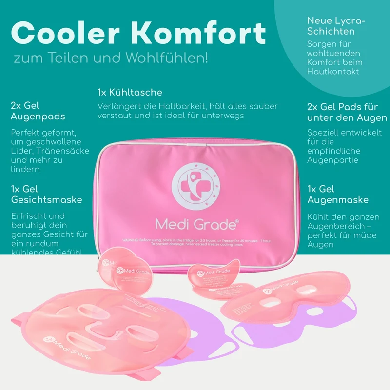 Kühlmaske für Gesicht Augen im Set, Erfrischende Gel Eismaske | Gesichtskühlmaske Augen Kühlmaske gegen geschwollene Augen, zum Augenringe Entfernen, bei Migräne, mit praktischer Kühltasche