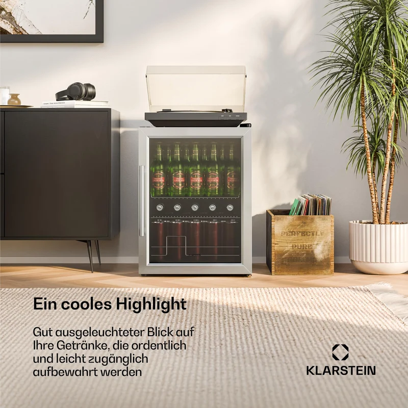 Beersafe Getränkekühlschrank 60 L – Mini Kühlschrank mit Glastür, Kupfer | LED-Beleuchtung, herausnehmbare Metallablagen, leise, Flaschenkühlschrank für Getränke & Dosen