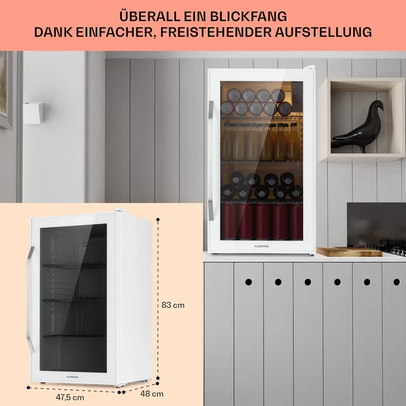 Beersafe Getränkekühlschrank 60 L – Mini Kühlschrank mit Glastür, Kupfer | LED-Beleuchtung, herausnehmbare Metallablagen, leise, Flaschenkühlschrank für Getränke & Dosen