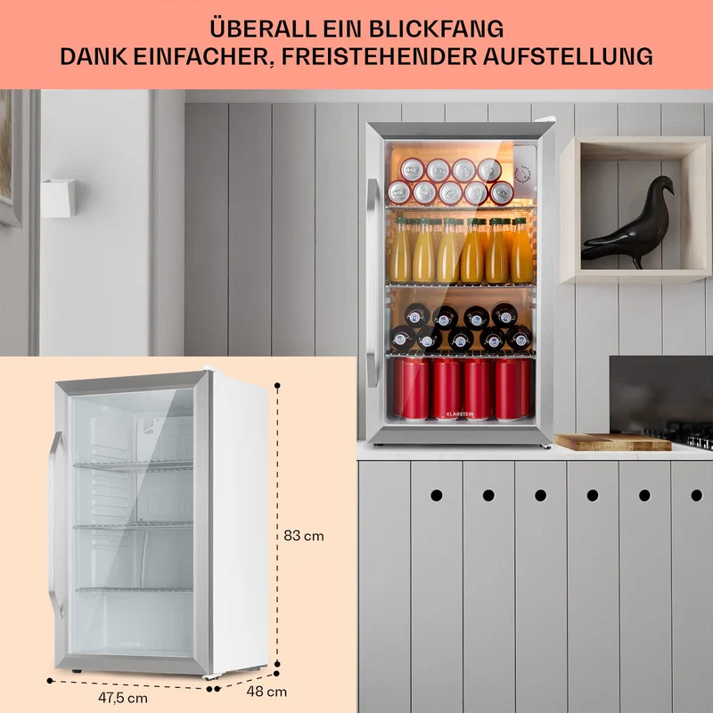 Beersafe Getränkekühlschrank 60 L – Mini Kühlschrank mit Glastür, Kupfer | LED-Beleuchtung, herausnehmbare Metallablagen, leise, Flaschenkühlschrank für Getränke & Dosen