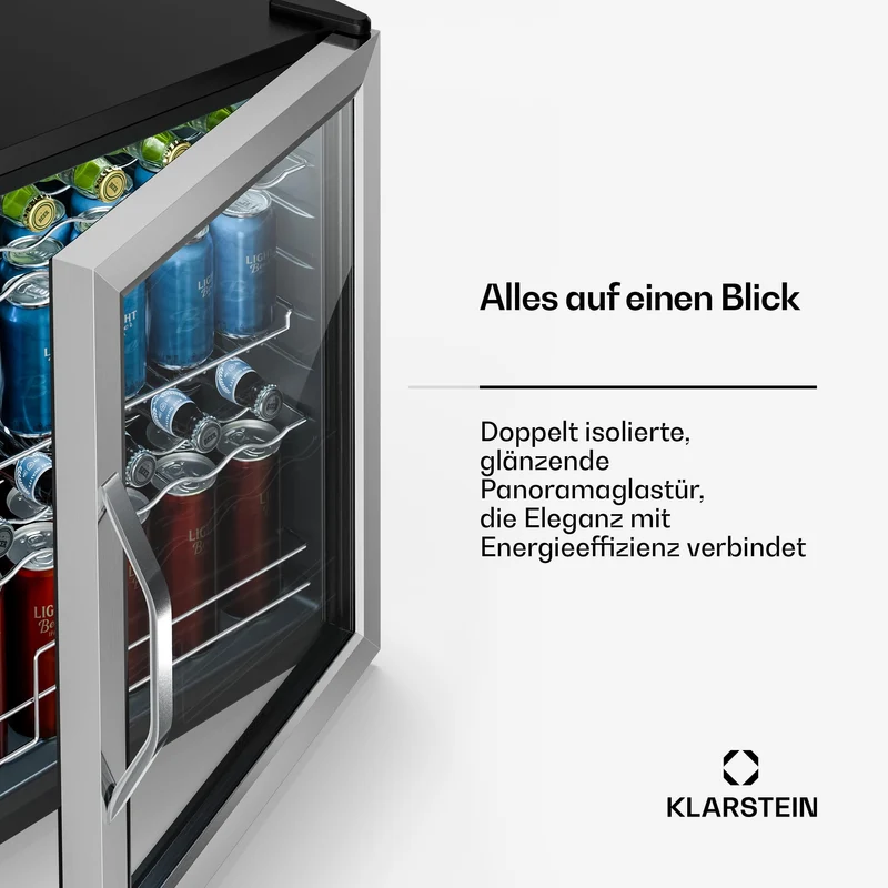 Beersafe Getränkekühlschrank 60 L – Mini Kühlschrank mit Glastür, Kupfer | LED-Beleuchtung, herausnehmbare Metallablagen, leise, Flaschenkühlschrank für Getränke & Dosen