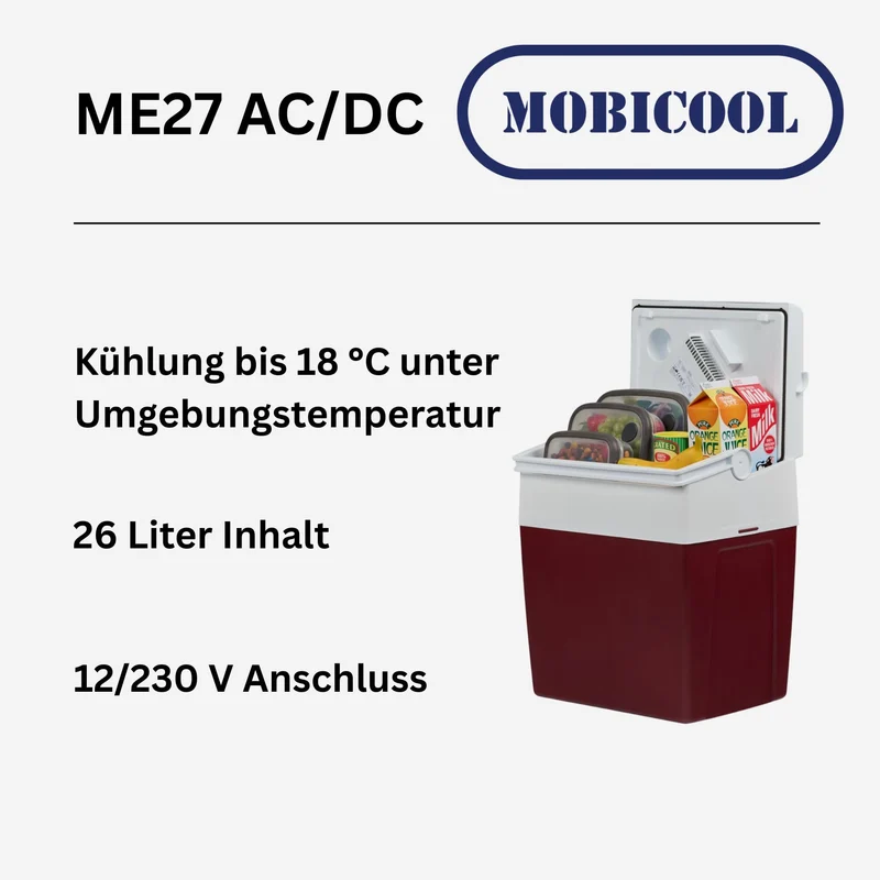 Elektrische Kühlbox, 12V und 230V, 26L, blau - Mini-Kühlschrank für Auto, Camping, Urlaub, Boot, Festivals - leicht, tragbar, mit praktischem Kabelfach und Eco/Max Modus